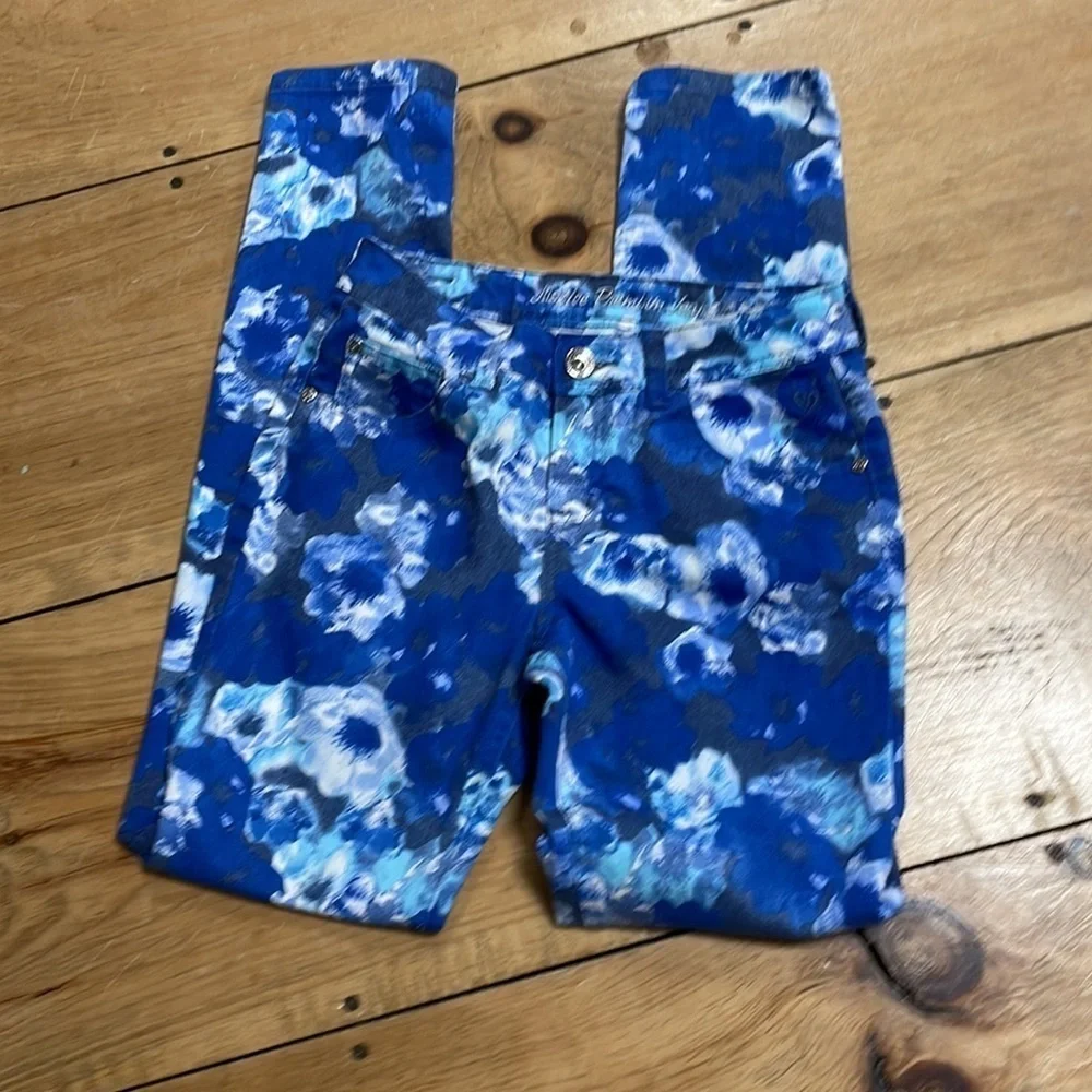 Justice Premium Jeans Straight Leg Simply Low 14R, Blue Floral
